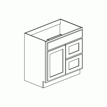 Bathroom Vanity with Drawers 30 Inch, 18 Inch Depth - Unfinished Shaker UNFV3018D