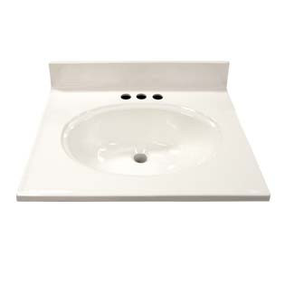 17" Single Bowl Cultured Marble Vanity Top - Solid White, 19" Depth