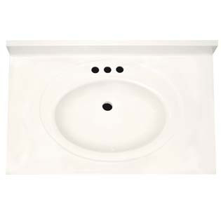 31" Single Bowl Cultured Marble Vanity Top - Solid White, 22" Depth