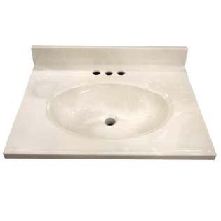 25" Single Bowl Cultured Marble Vanity Top - White Swirl on White, 19" Depth