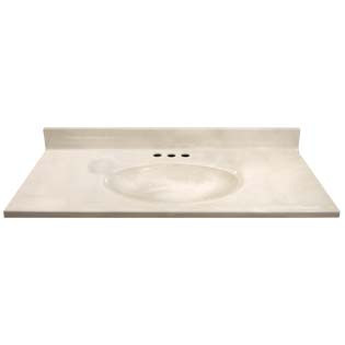 37" Single Bowl Cultured Marble Vanity Top - White Swirl on White, 19" Depth