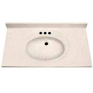 37" Single Bowl Cultured Marble Vanity Top - White Swirl on White, 22" Depth