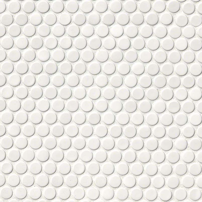 White Penny Round Glossy Tile