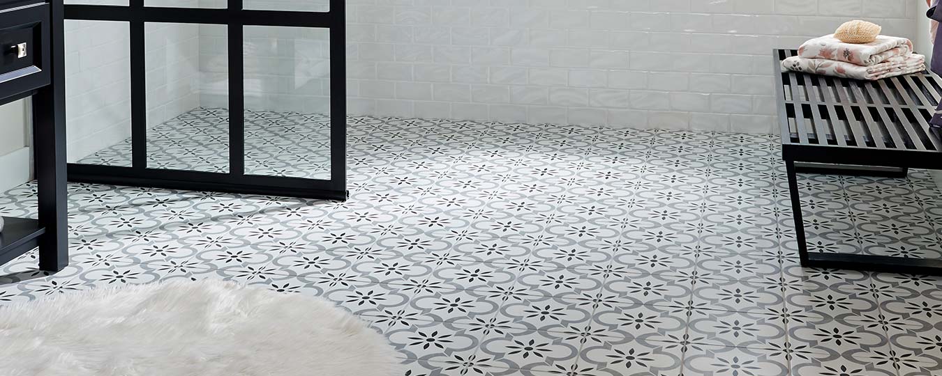 Photo of Wall Tile and Floor Tile in a Room Setting Photo of Wall Tile and Floor Tile in a Room Setting